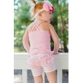 Pink White Striped Ruffled Playground Shorts RuffleButts 